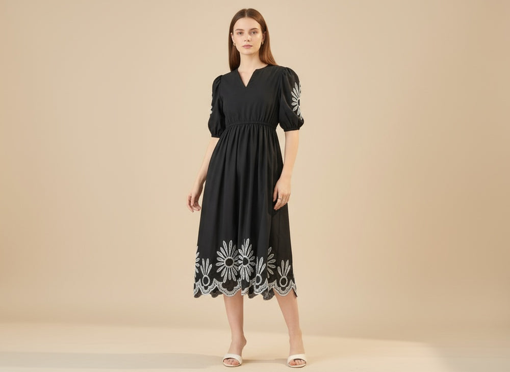 Black cutwork dress – intricate Indian designer dress by Ozel