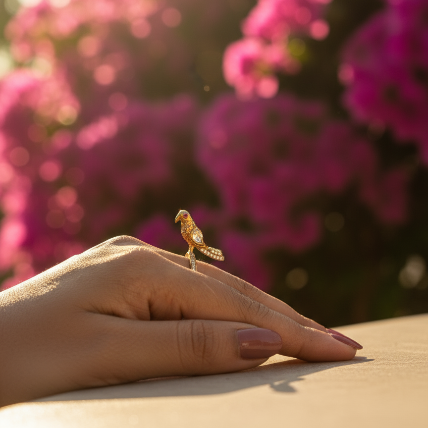 Sparrow song ring – artisan bird motif ring by Ozel