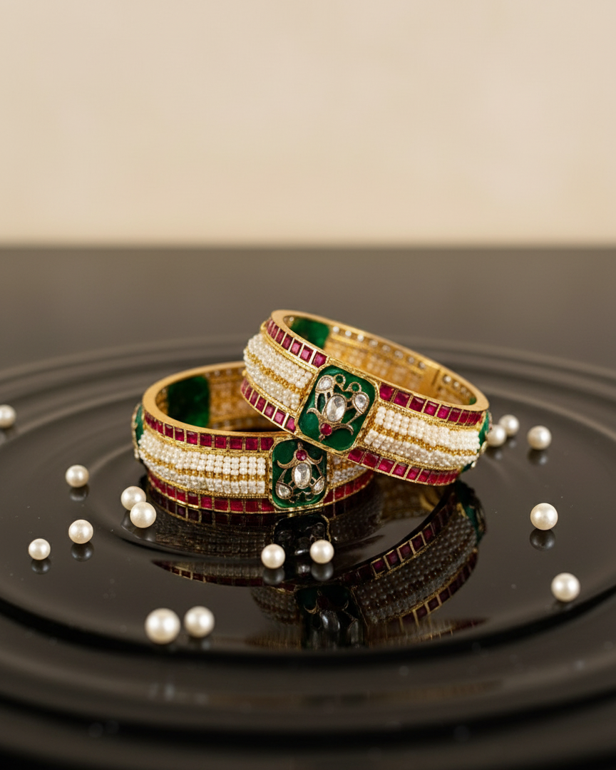 Aina pearl bangle kada – traditional Indian bridal jewelry by Ozel
