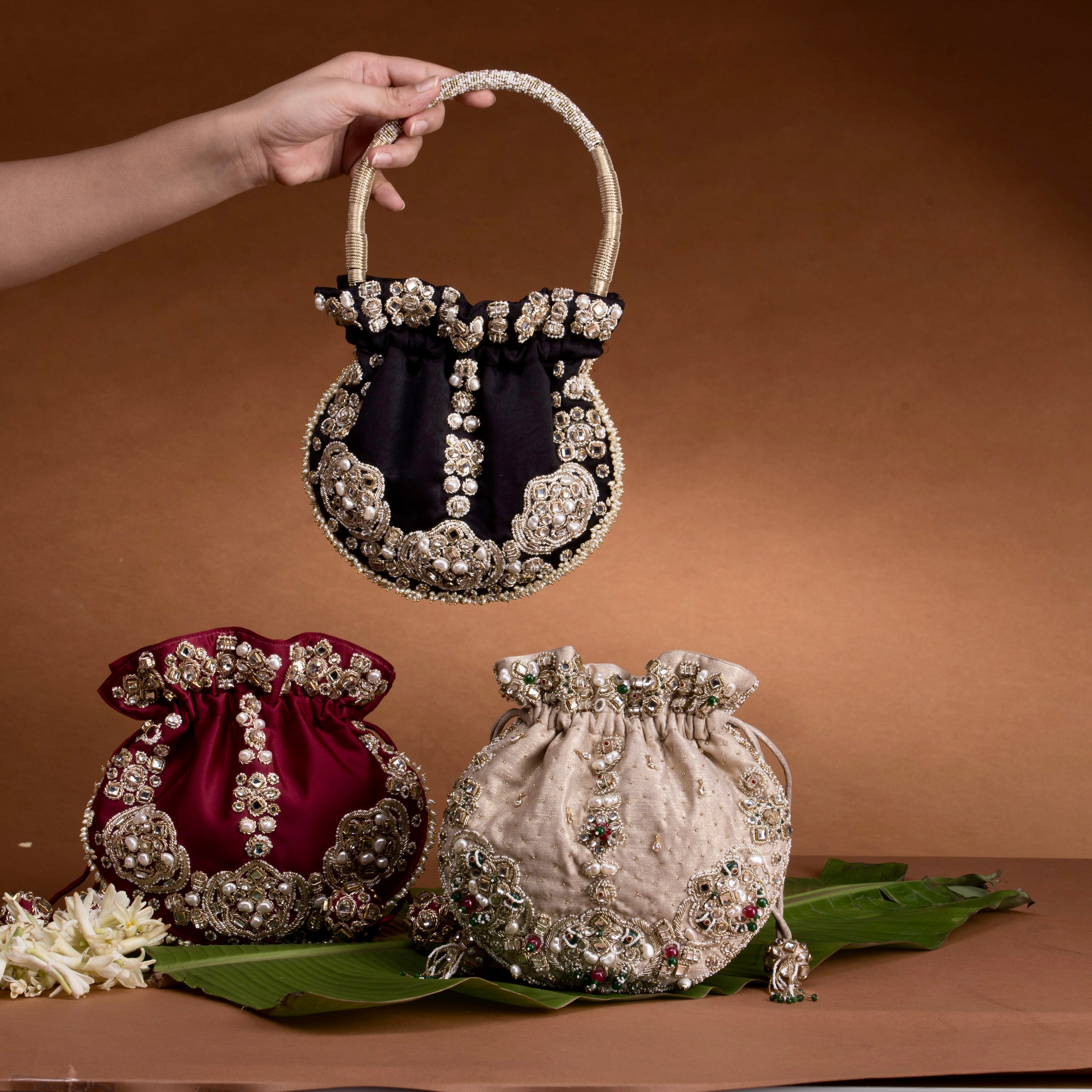 Jadau Embroidered Potli- Black Bag