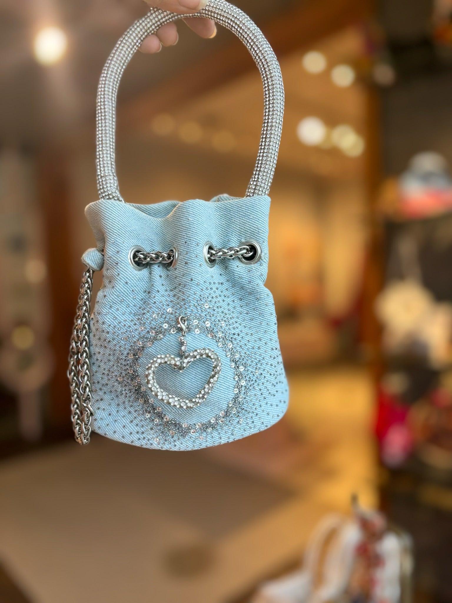 Denim bucket bag with heart charm - Ozel