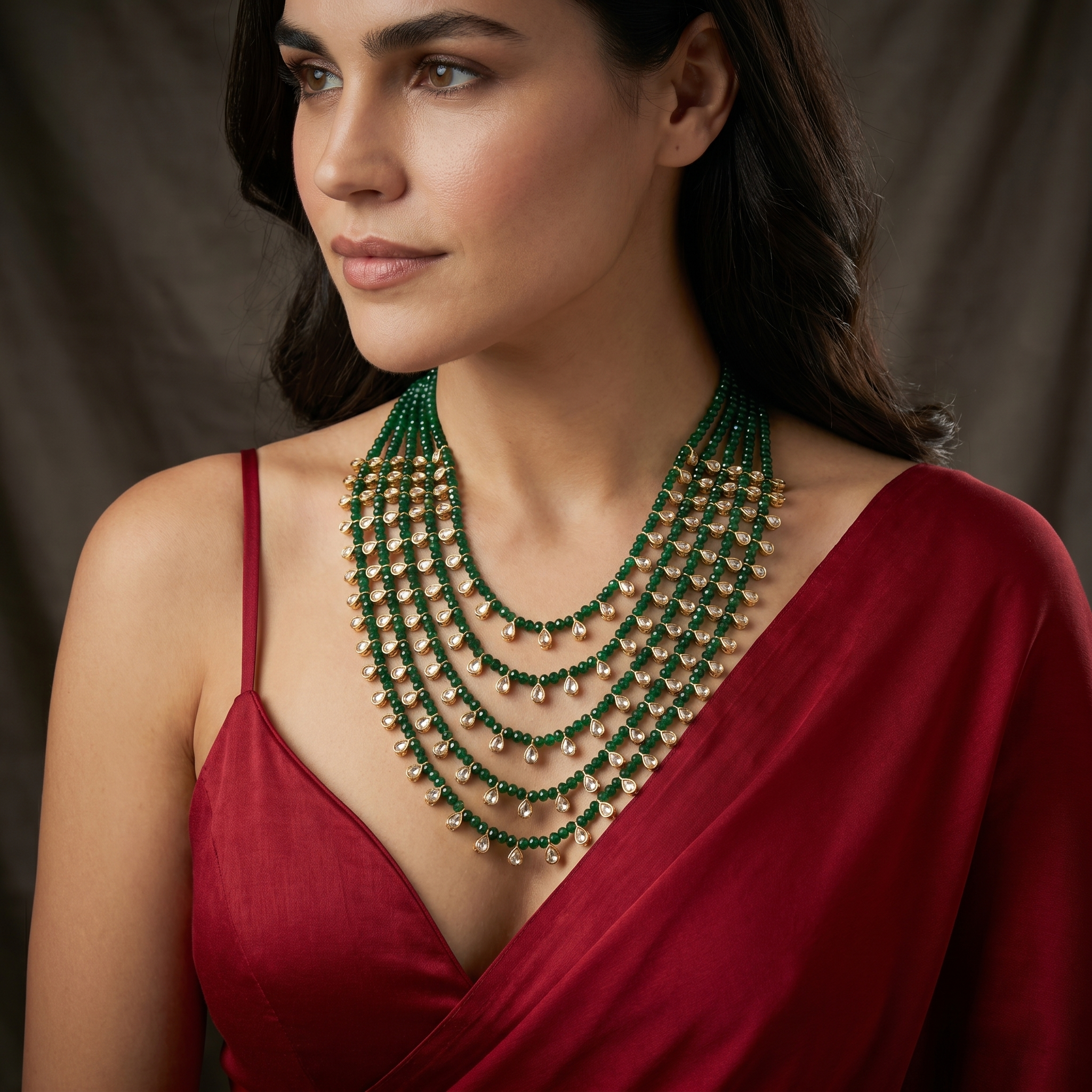 Aadhira Emerald Layered Bead Necklace
