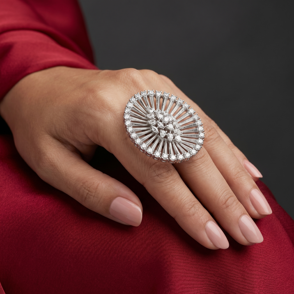 Aadhya diamond sunburst ring – radiant Indian heirloom by Ozel