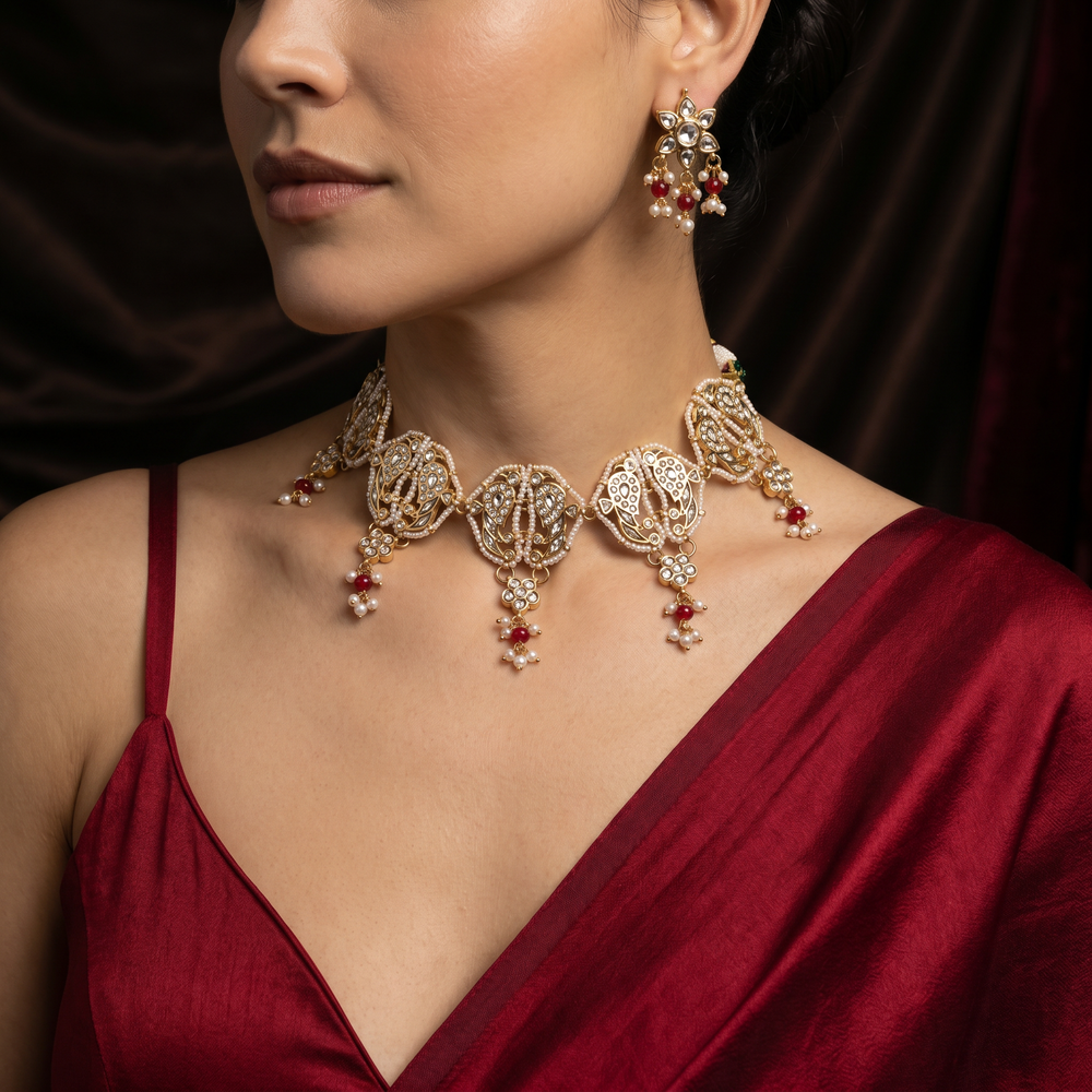Aaradhya ivory bloom necklace set – intricate Indian heirloom by Ozel