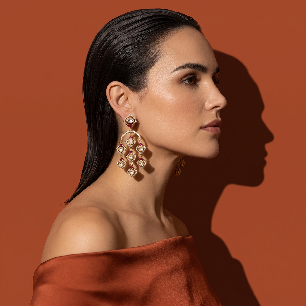 Aarna Ruby Polki Chandelier Earrings