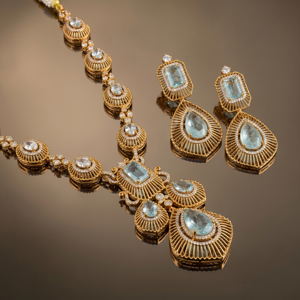 Aaruneshvi aqua luxe necklace set – detail view by Ozel