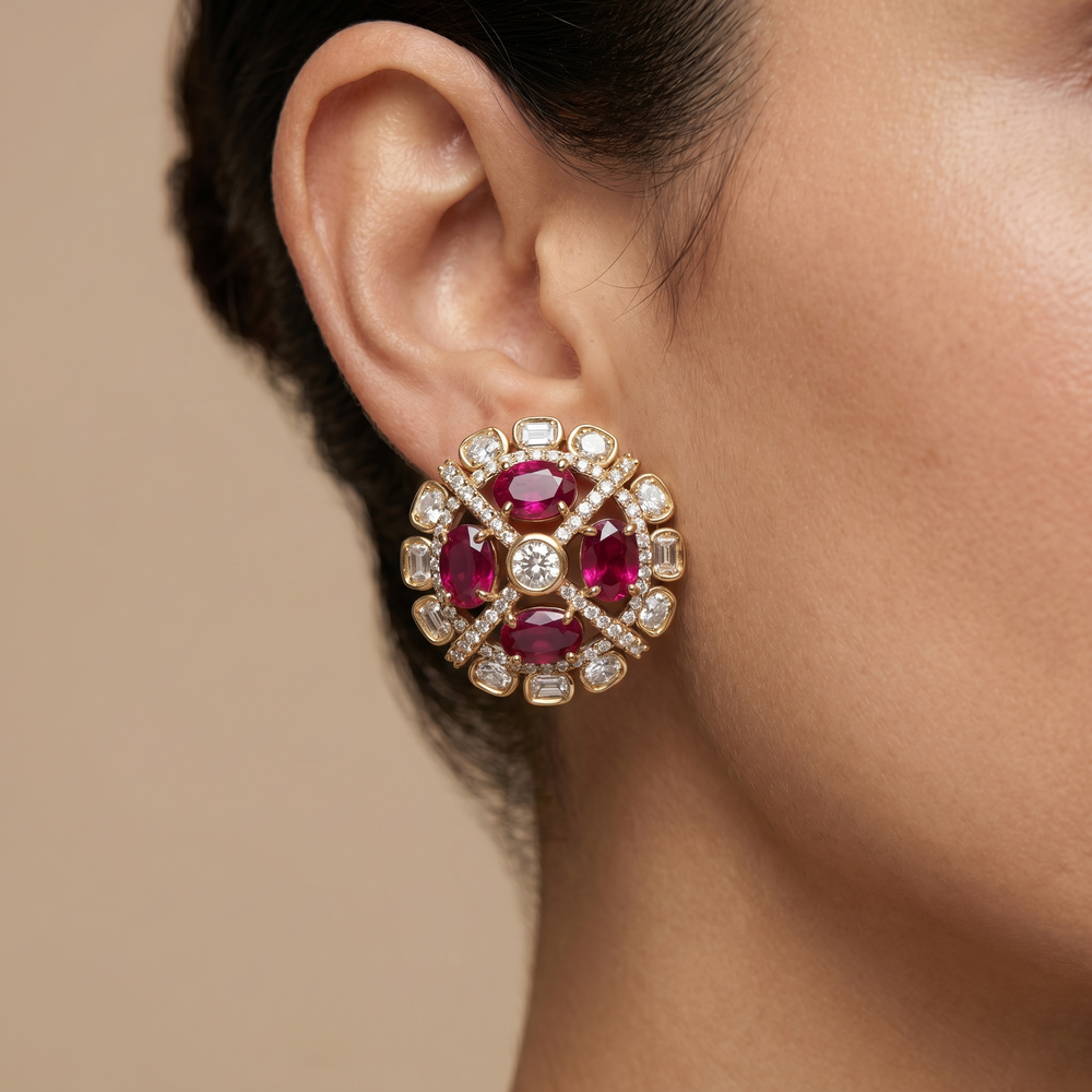 Aditi royal bloom stud earrings with rich stone petals