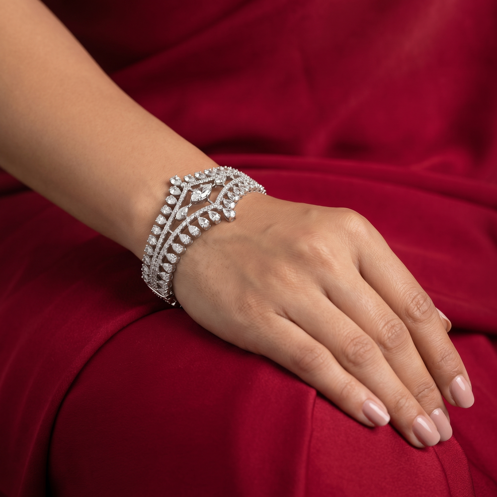 Adreja Diamond Leaf Bracelet with diamond-set leaf motifs and heirloom gold craftsmanship by Ozel