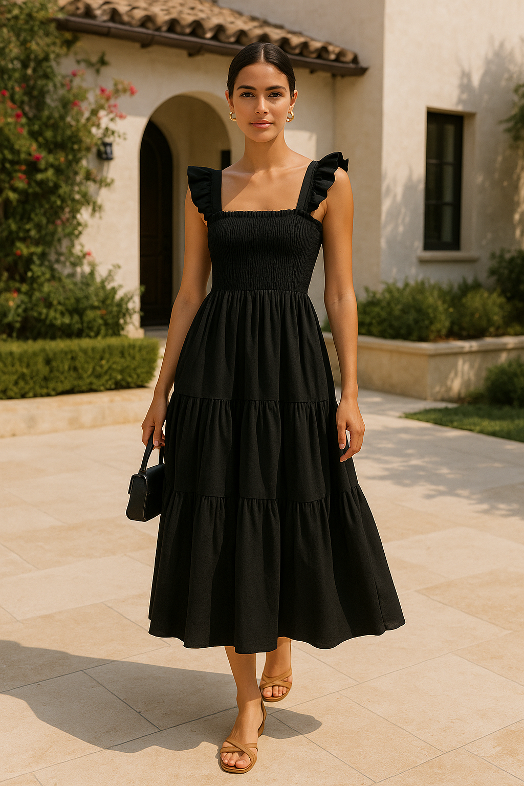 Ruffled Poplin Smocked Midi Dress