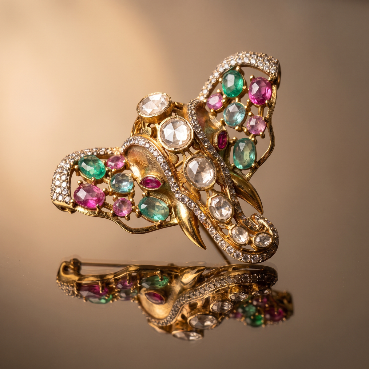 Airavya Jeweled Elephant Brooch