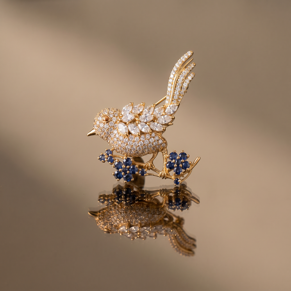 Anadita whispering bird brooch – detail view by Ozel
