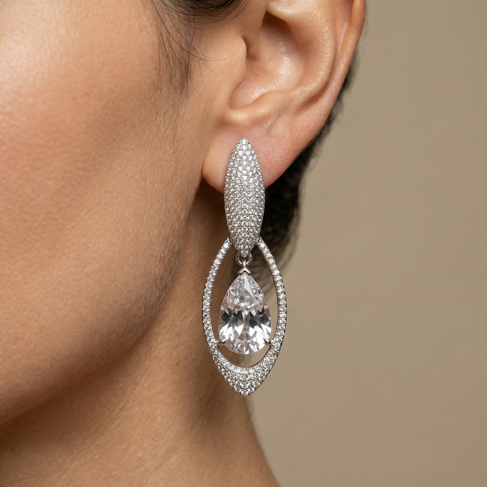 Anahita crystal drop earrings with shimmering stone cascade