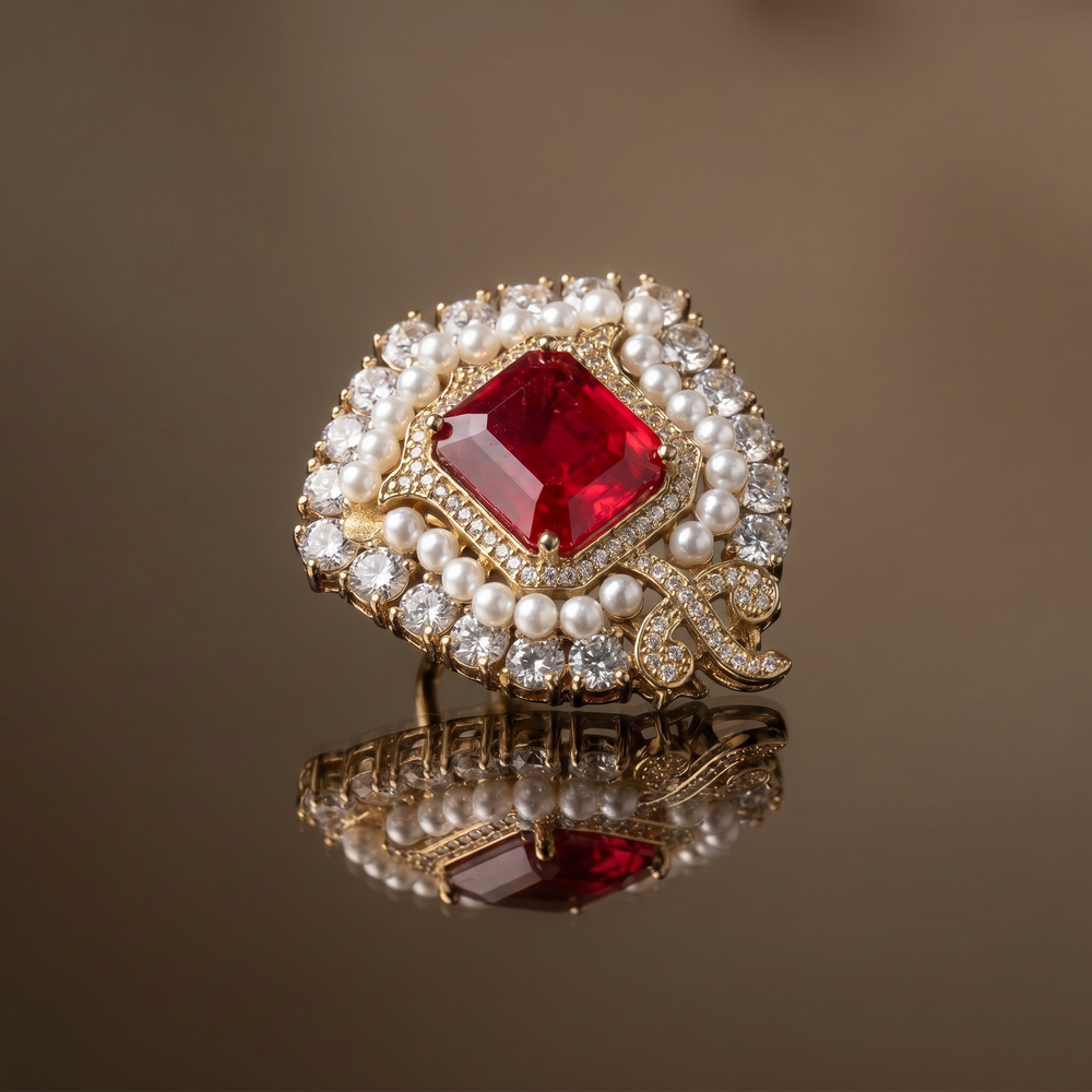 Aneeksha scarlet royale stud earrings – detail view by Ozel