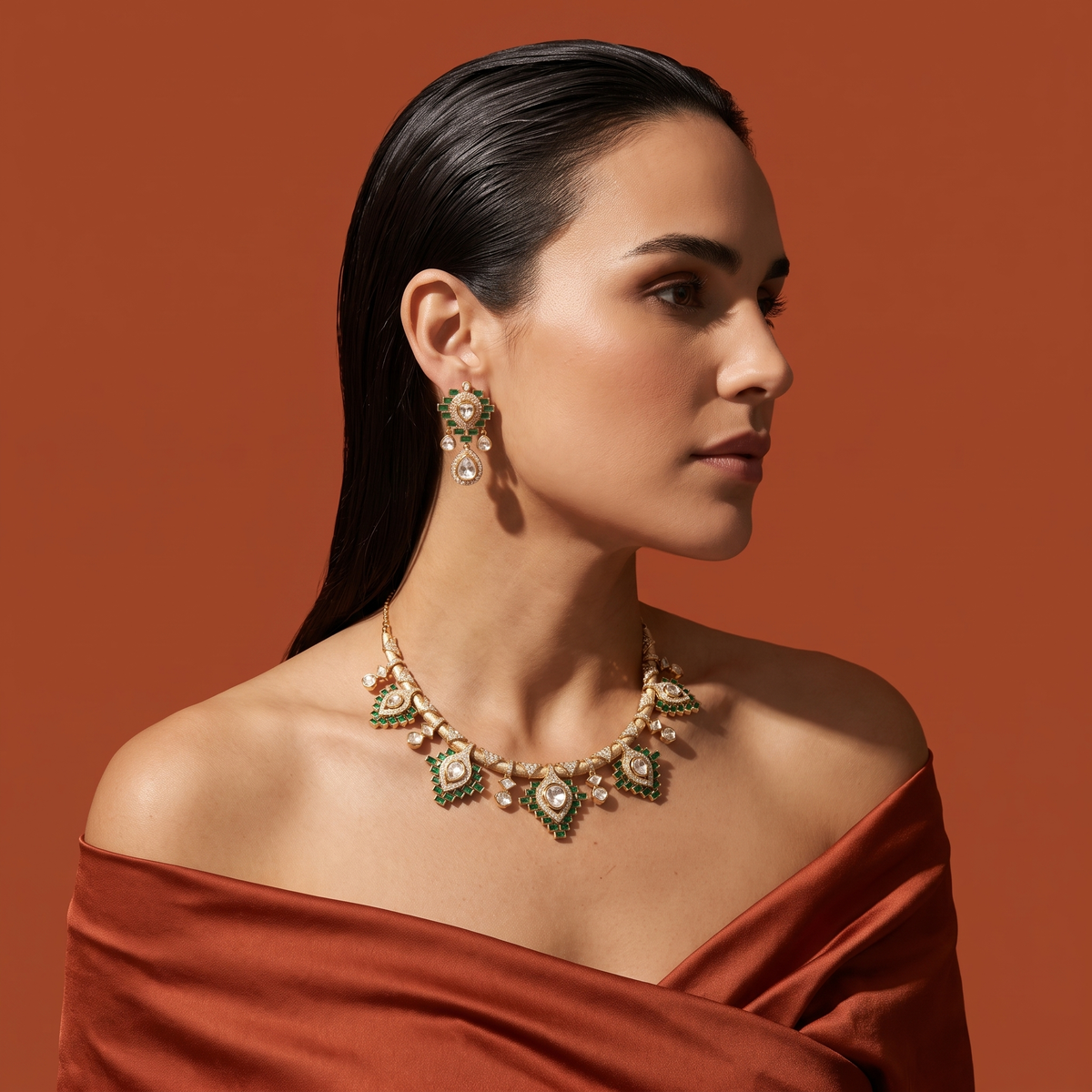 Anshika Green Kundan Necklace Set