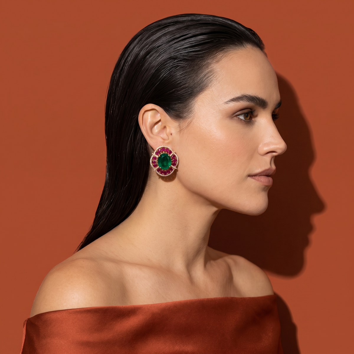 Arovi Emerald Ruby Statement Studs