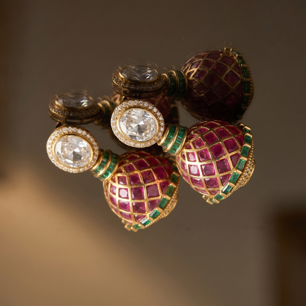 Athena regal lattice jhumka earrings – detail view by Ozel