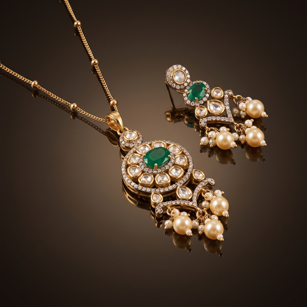 Avyra Kundan Pearl Pendant Set