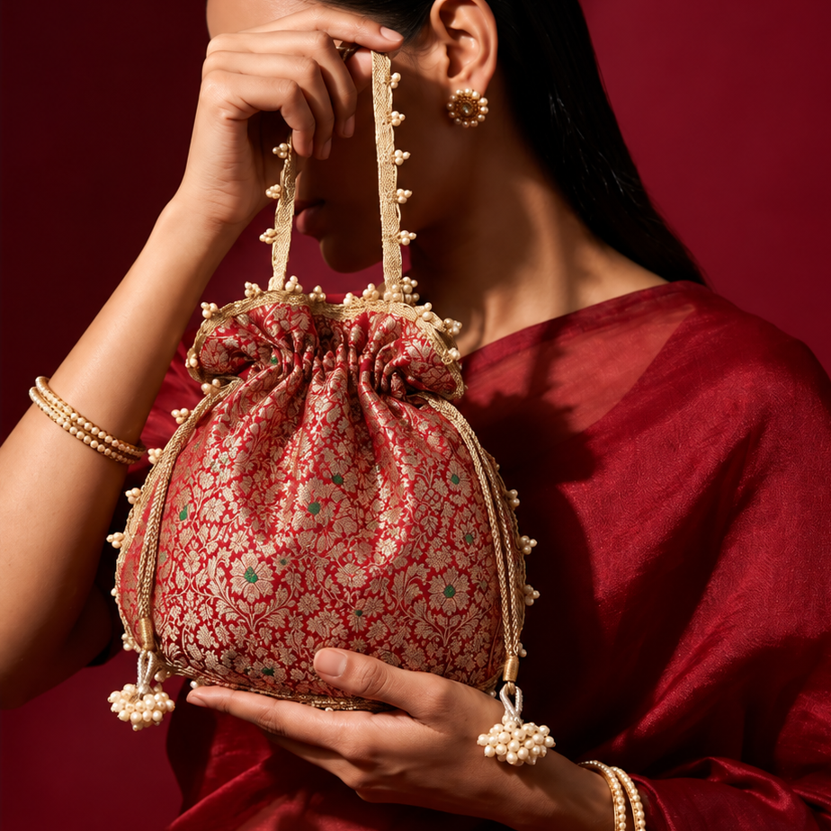 Red Brocade Potli Bag