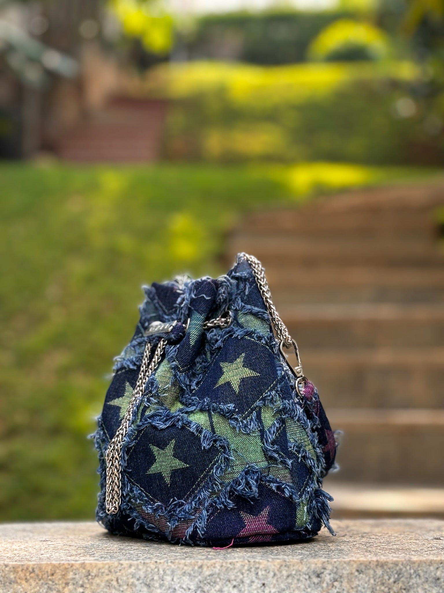 Star denim bucket bag
