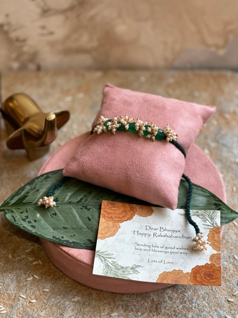 Kuldeep Emerald and Pearl line rakhi - Ozel