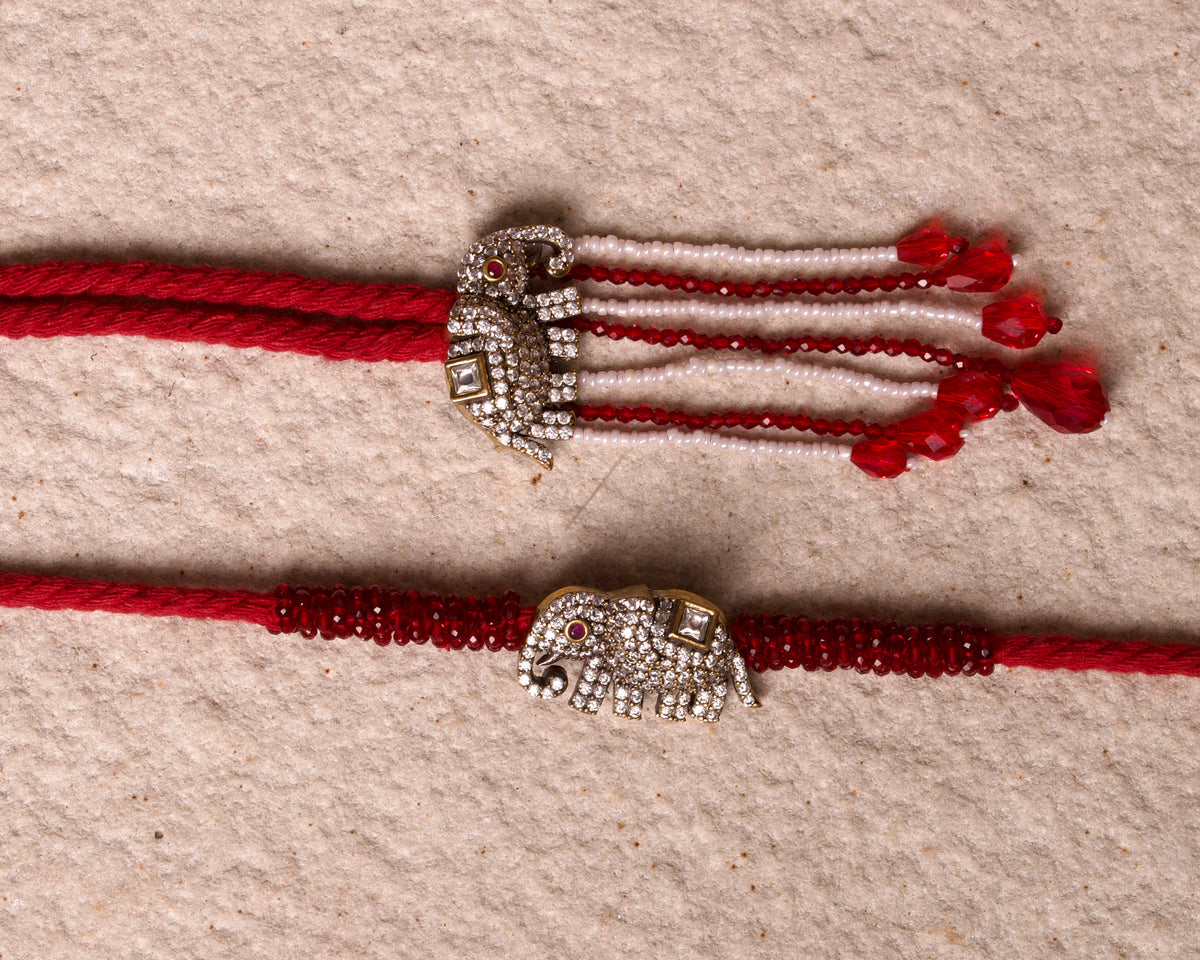 Haathi raja rakhi lumba set - red