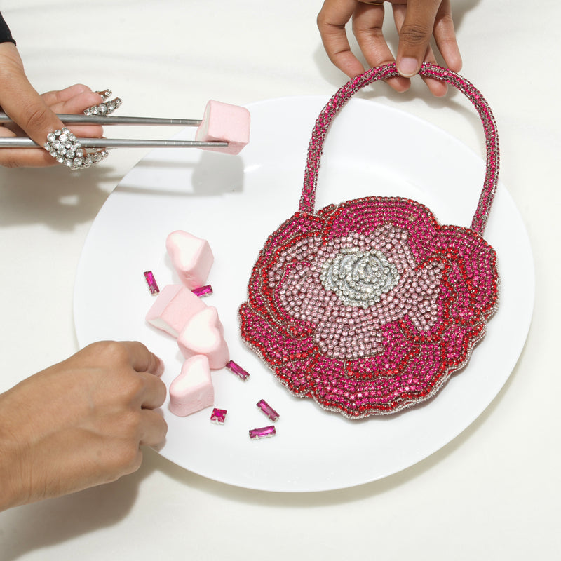 Rose Rhinestone bag with handle