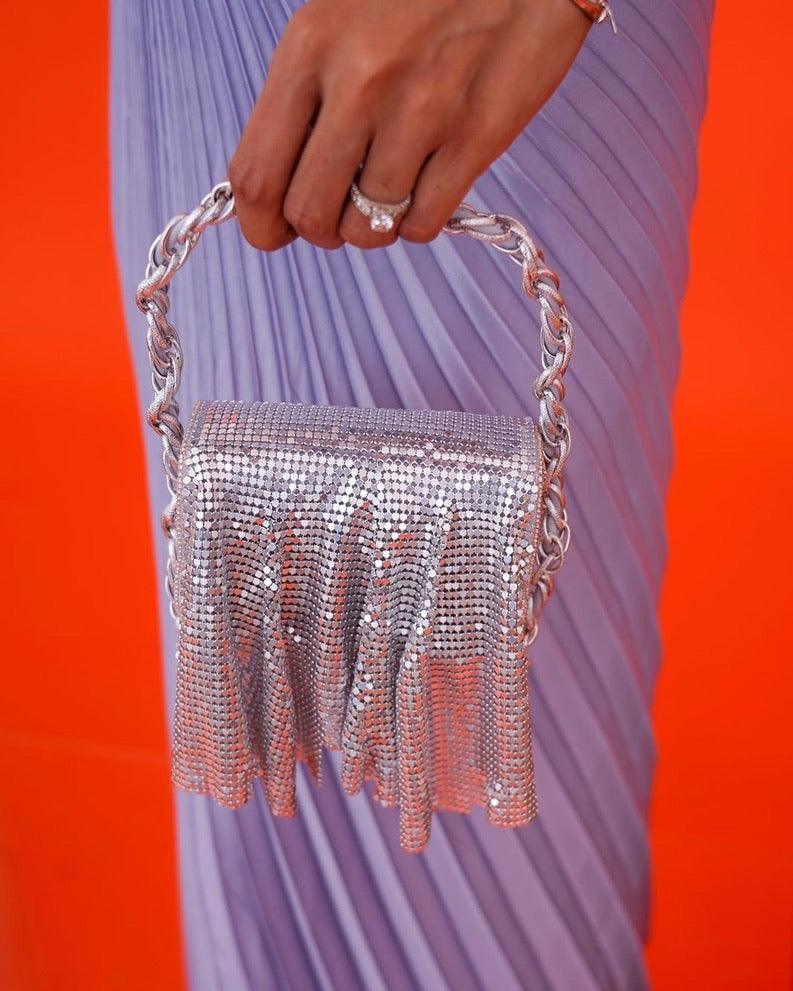 Shimmer : Silver Metallic Flap Bag