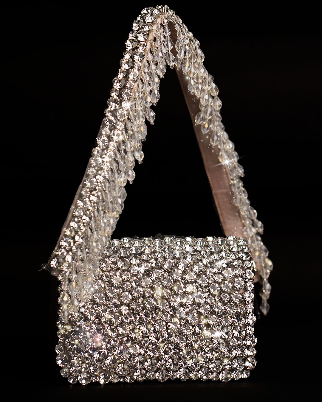 Rhinestones mini flap bag with handle