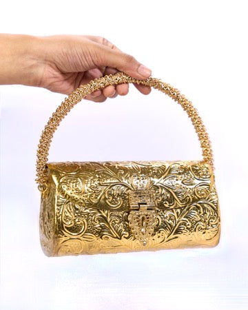 Carved Heritage Golden Clutch Bag