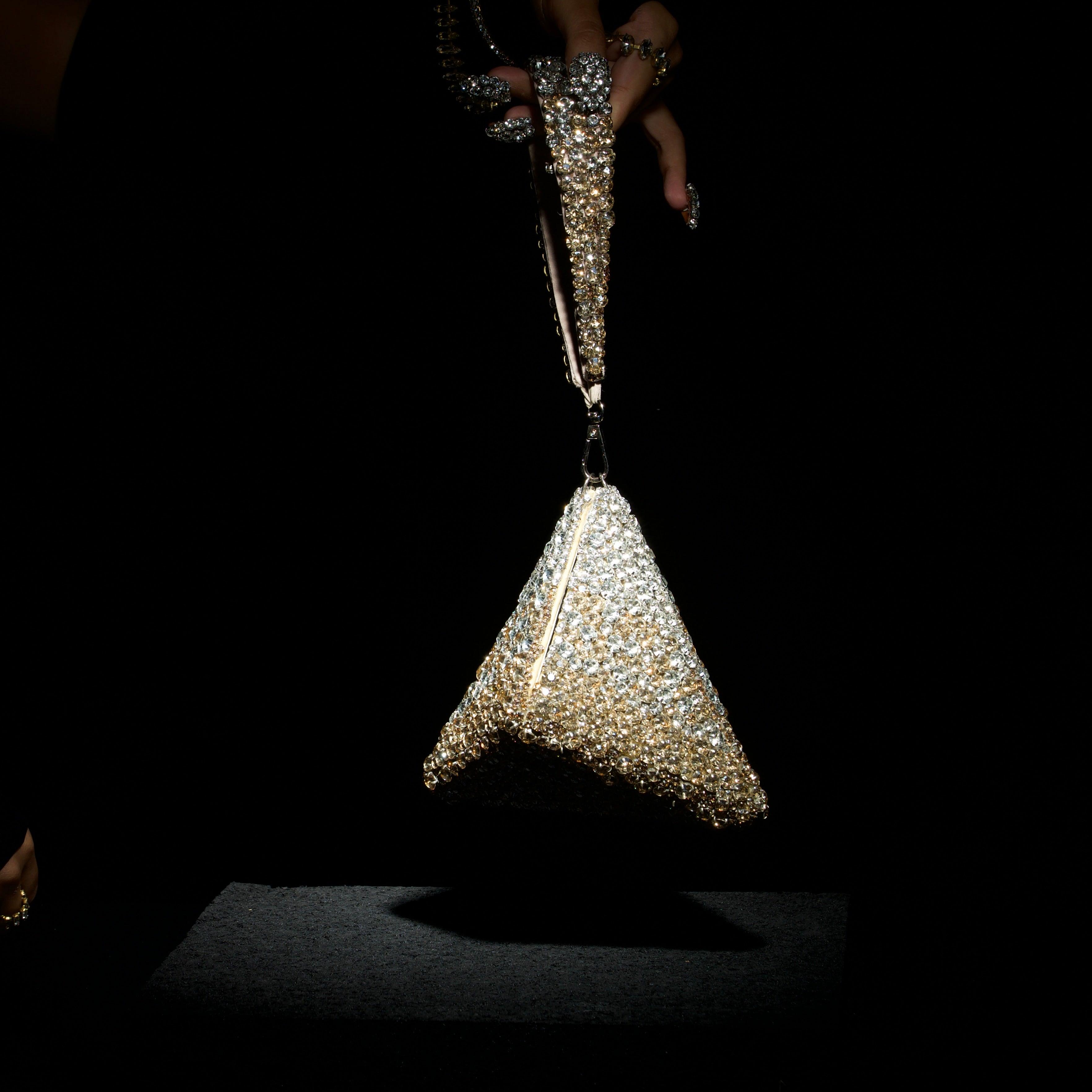 Gold Silver Pyramid Structured Bag - Ozel
