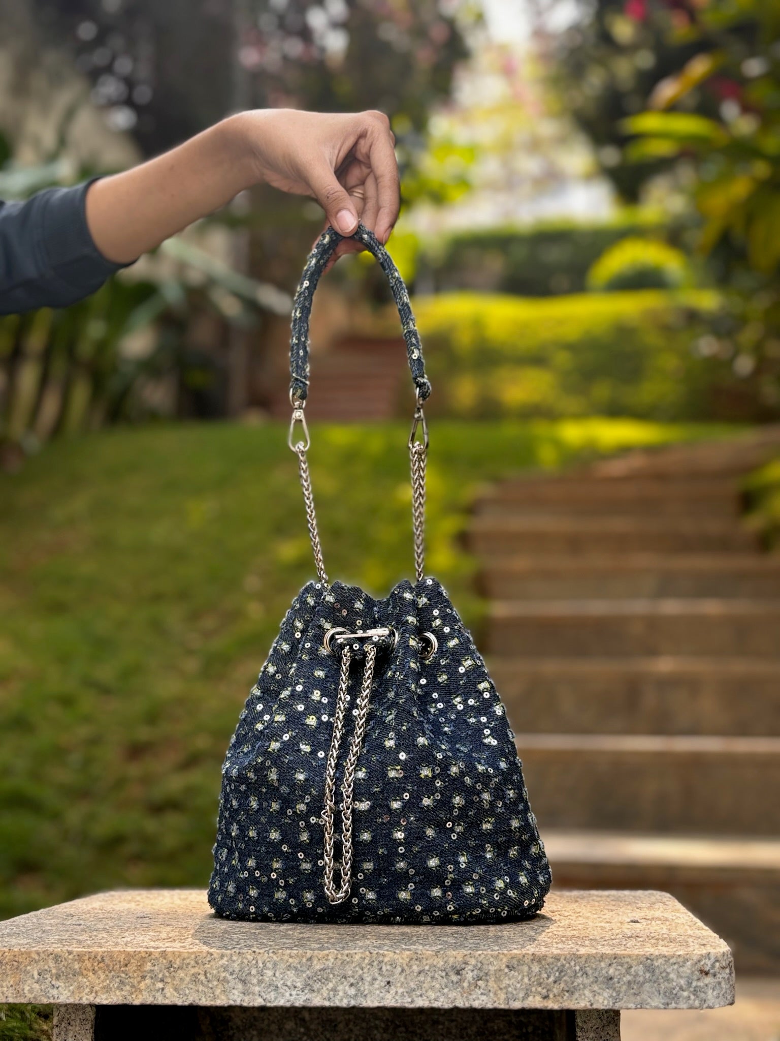 Pebble Denim Bucket Bag
