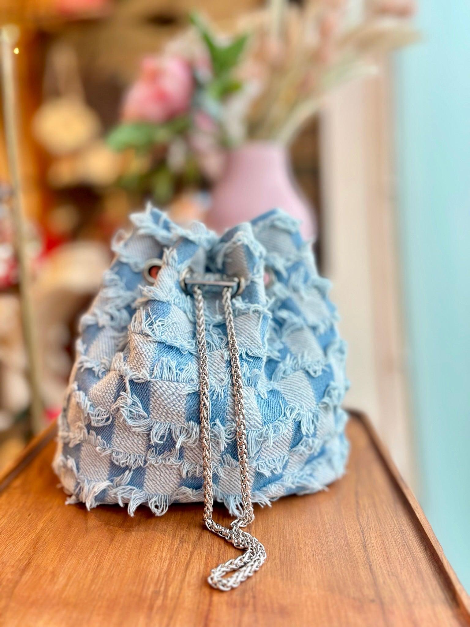 Frayed Denim Bucket Bag - Ozel