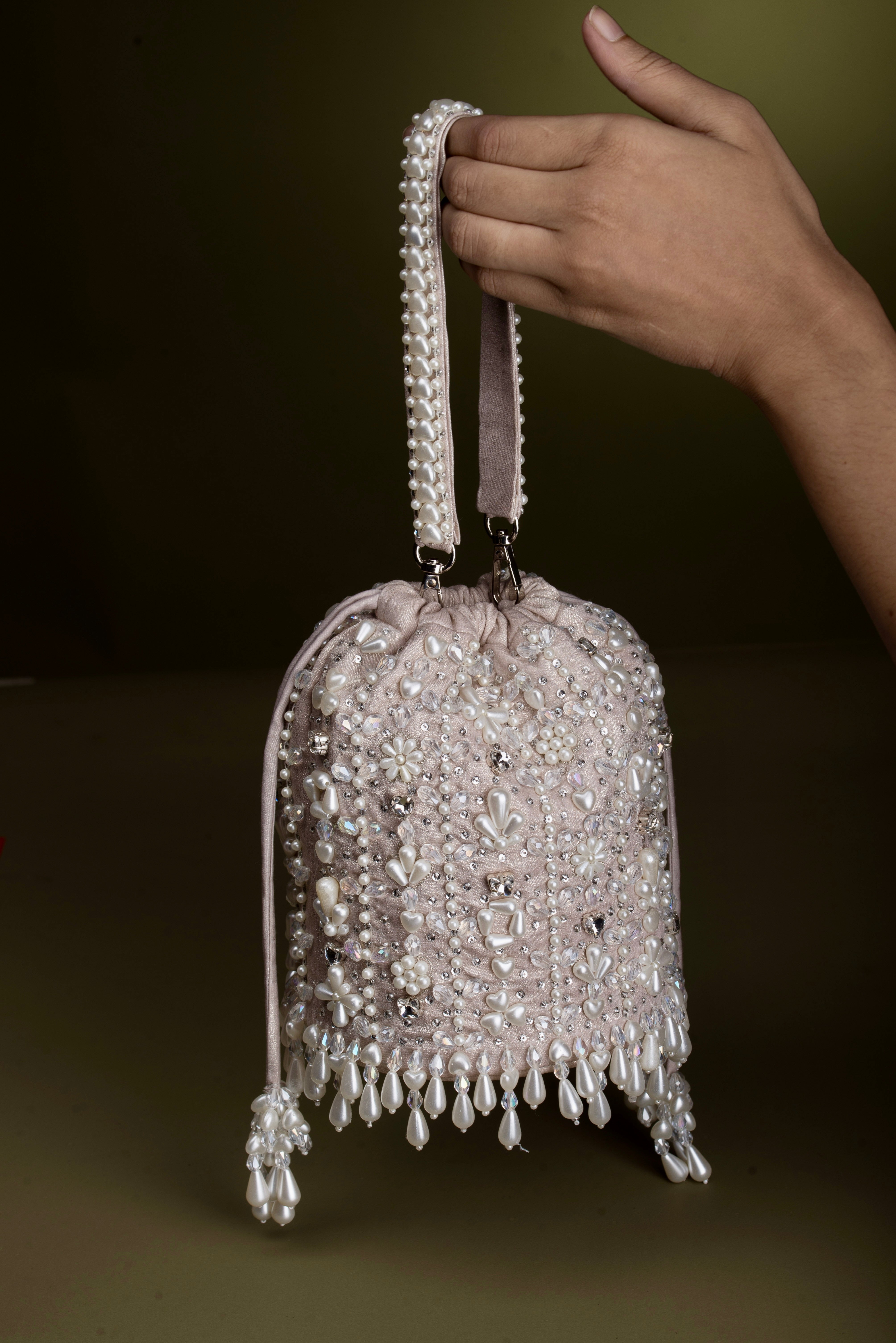 Giva Pearl and crystal lines bucket bag