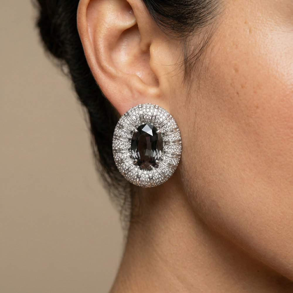 Charvi Eclipse Stud Earrings with celestial eclipse motif and two-tone handcrafted gold by Ozel