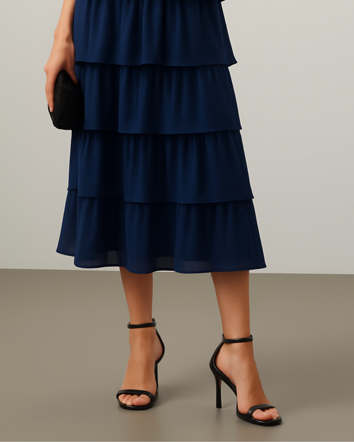Midnight Cascade tier dress – elegant Indian designer gown by Ozel