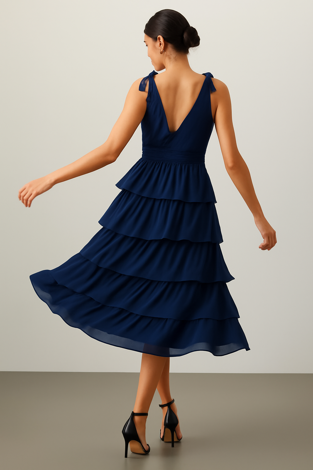 Midnight Cascade tier dress – elegant Indian designer gown by Ozel
