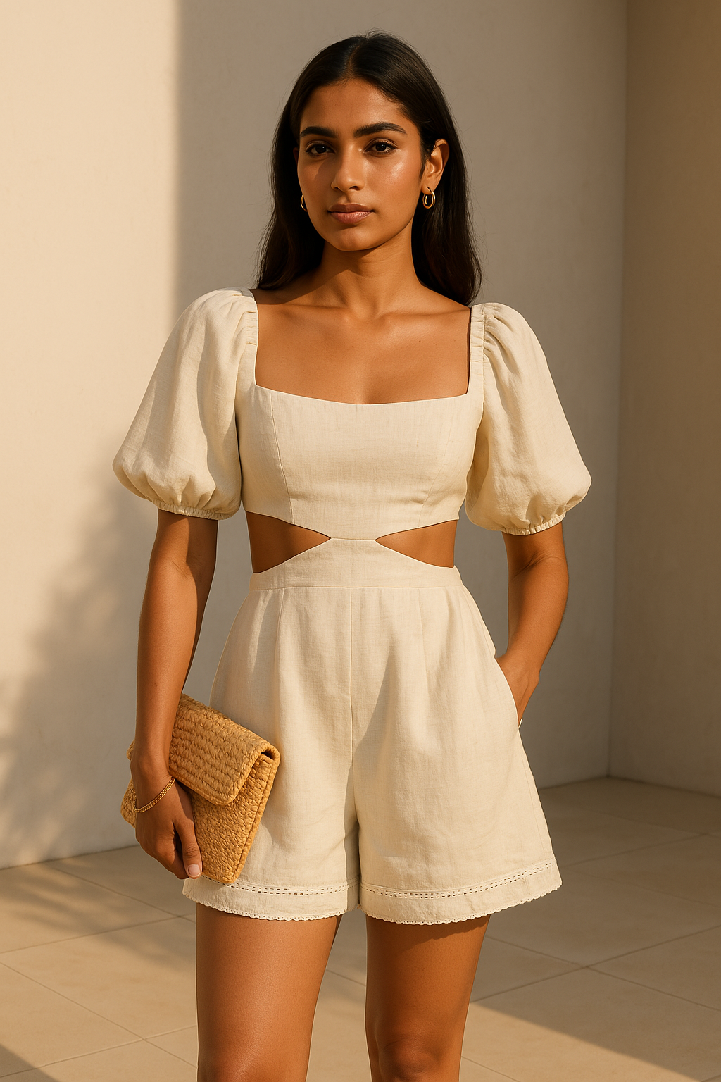 Soleil Linen Cut-Out Romper