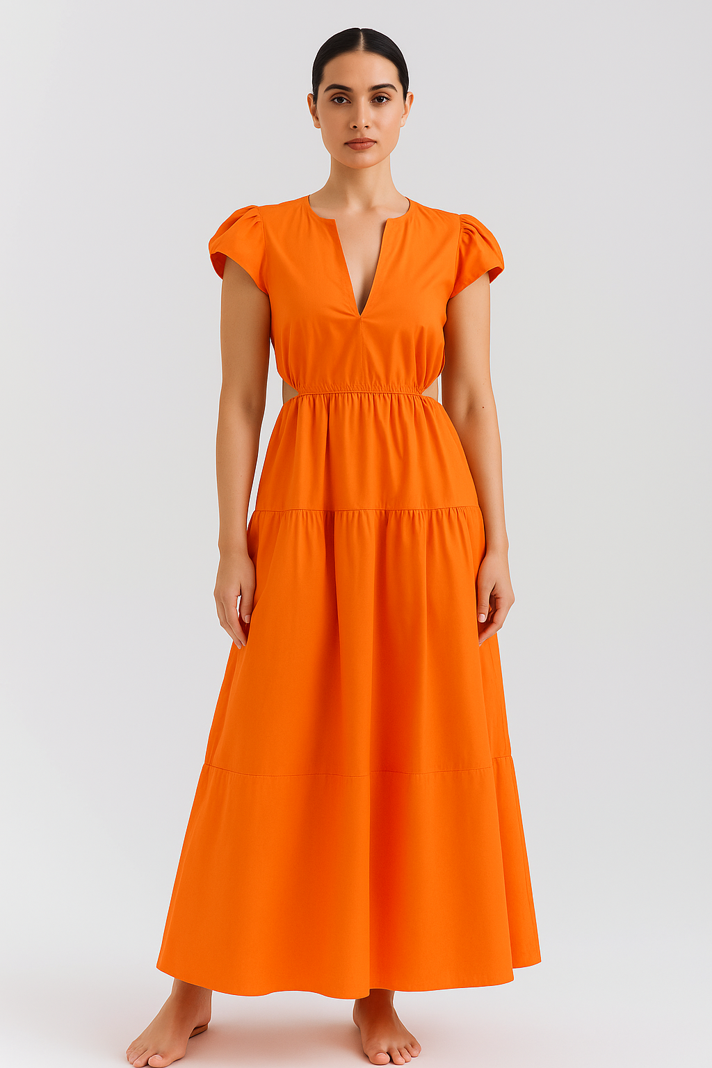 Tangerine Cut-Out Cotton Maxi Dress