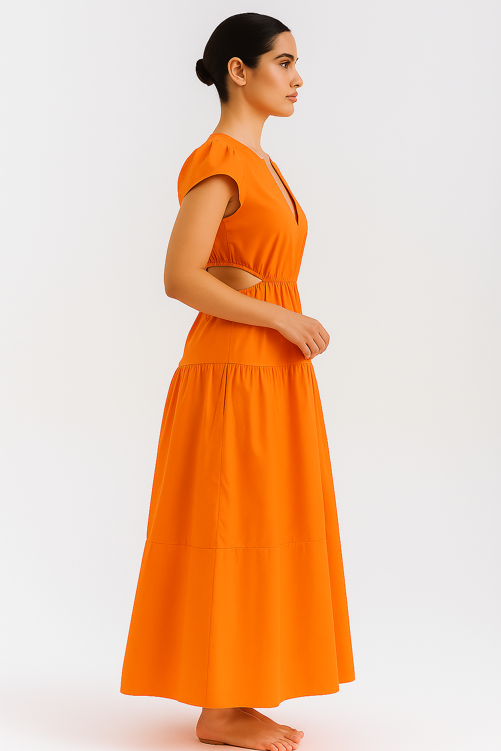 Tangerine Cut-Out Cotton Maxi Dress