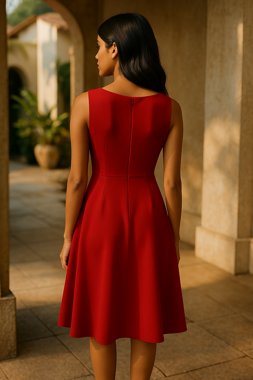 Fit and flare dress with asymmetrical draped detail – Ozel