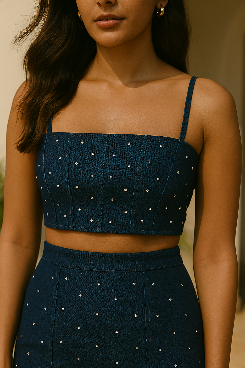 Denim rhinestones coord set