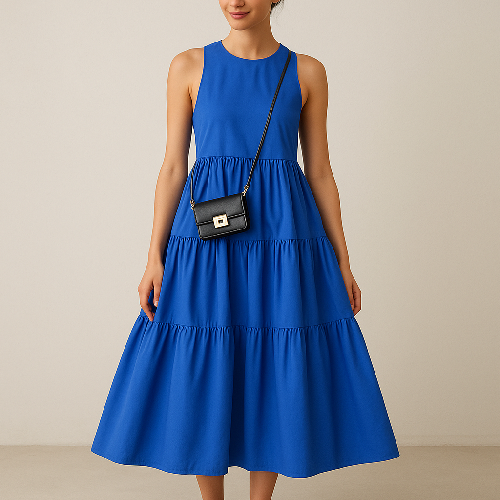 Cobalt Blue Poplin Midi Dress