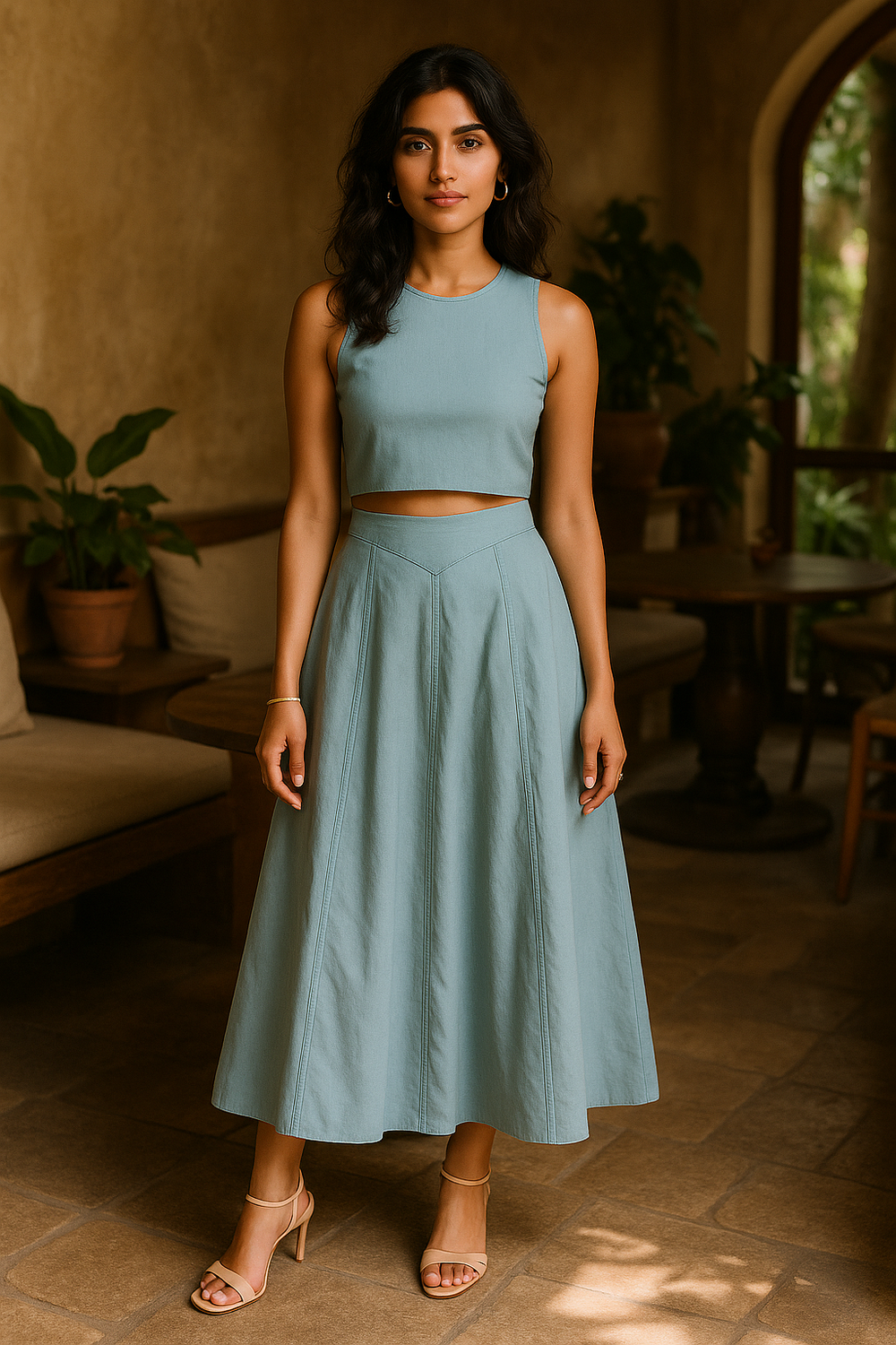 Inverted V skirt and top co-ord set – tailored resort set by Villa 321 at Ozel