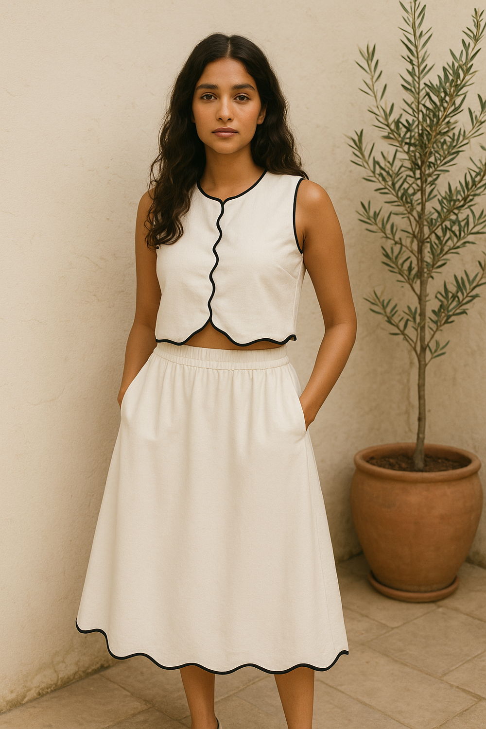 Scallop edge co-ord set with delicate hemline detailing