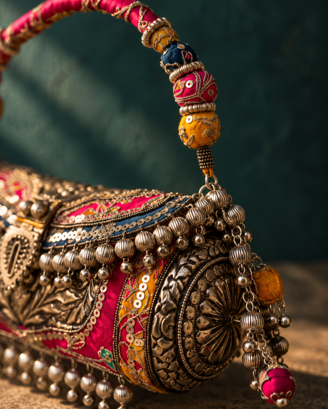 Chandraghanta Boho Bells Metal Clutch Bag