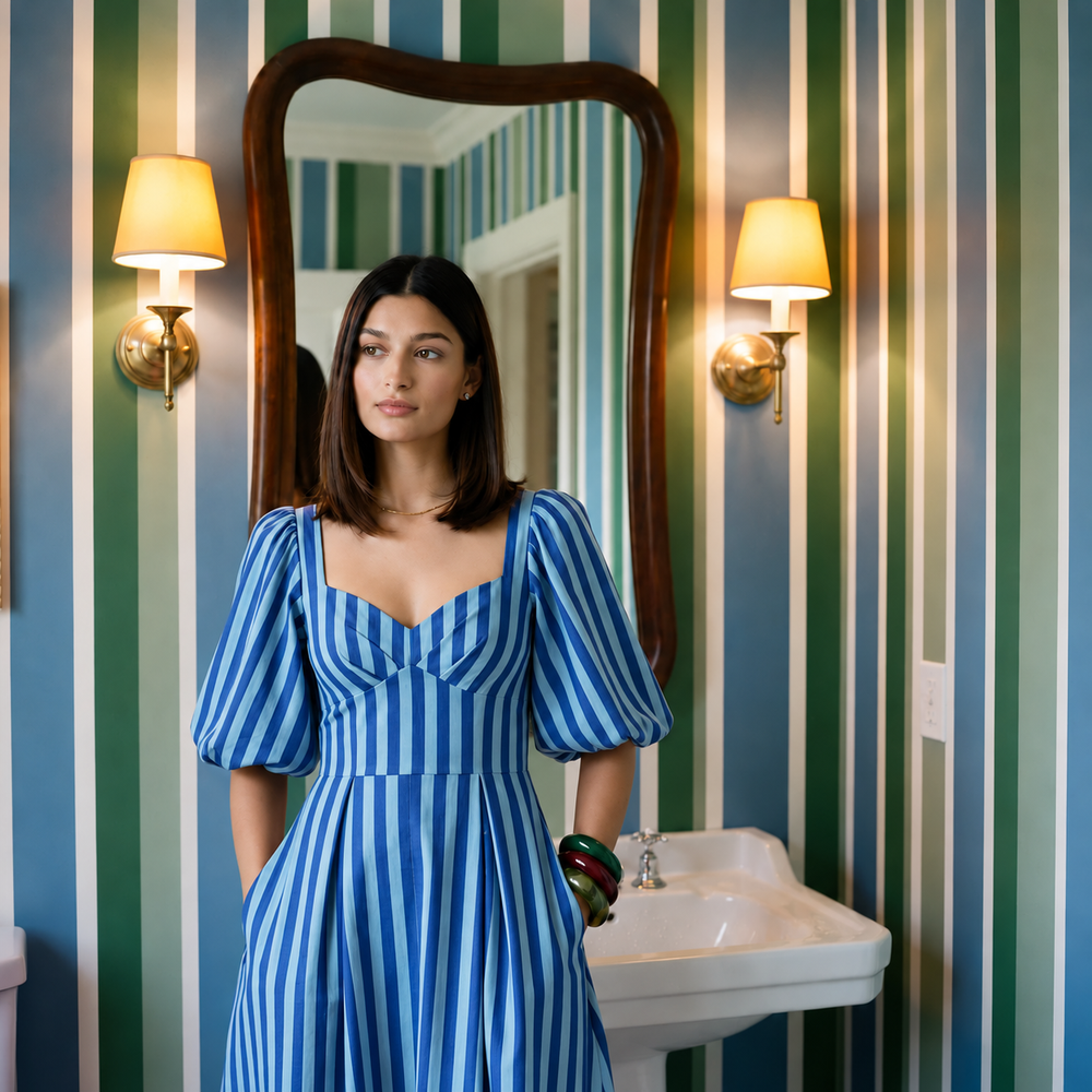 Blue Stripe Dress with Sleeves