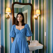 Blue Stripe Dress with Sleeves