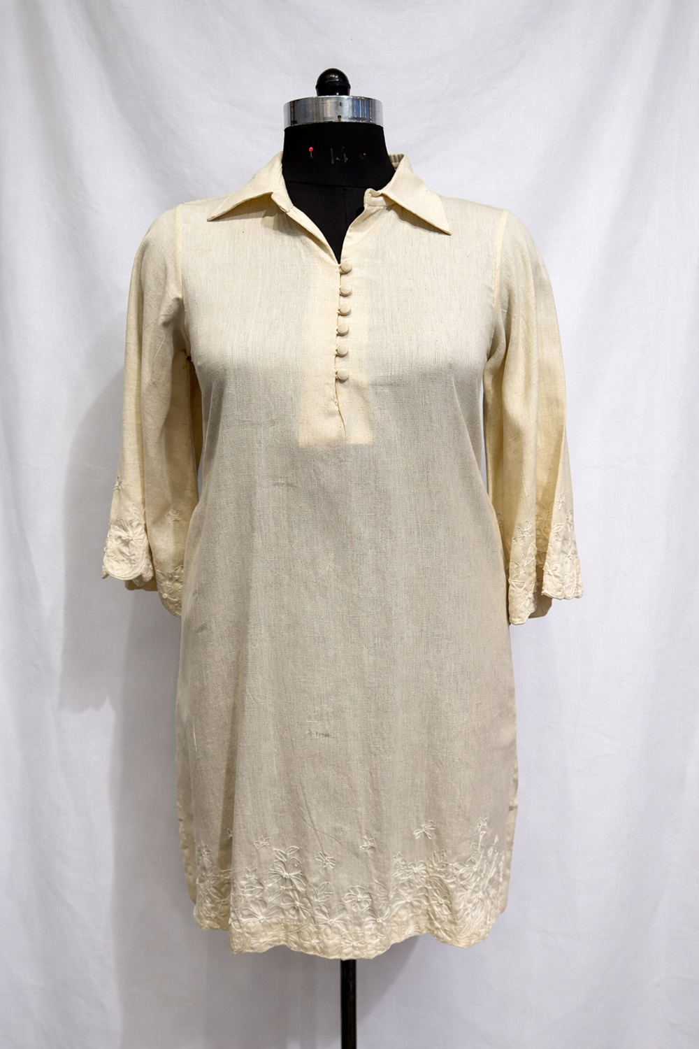 Khadi Dress with Floral Embroidery – artisan embroidered khadi dress by Ozel
