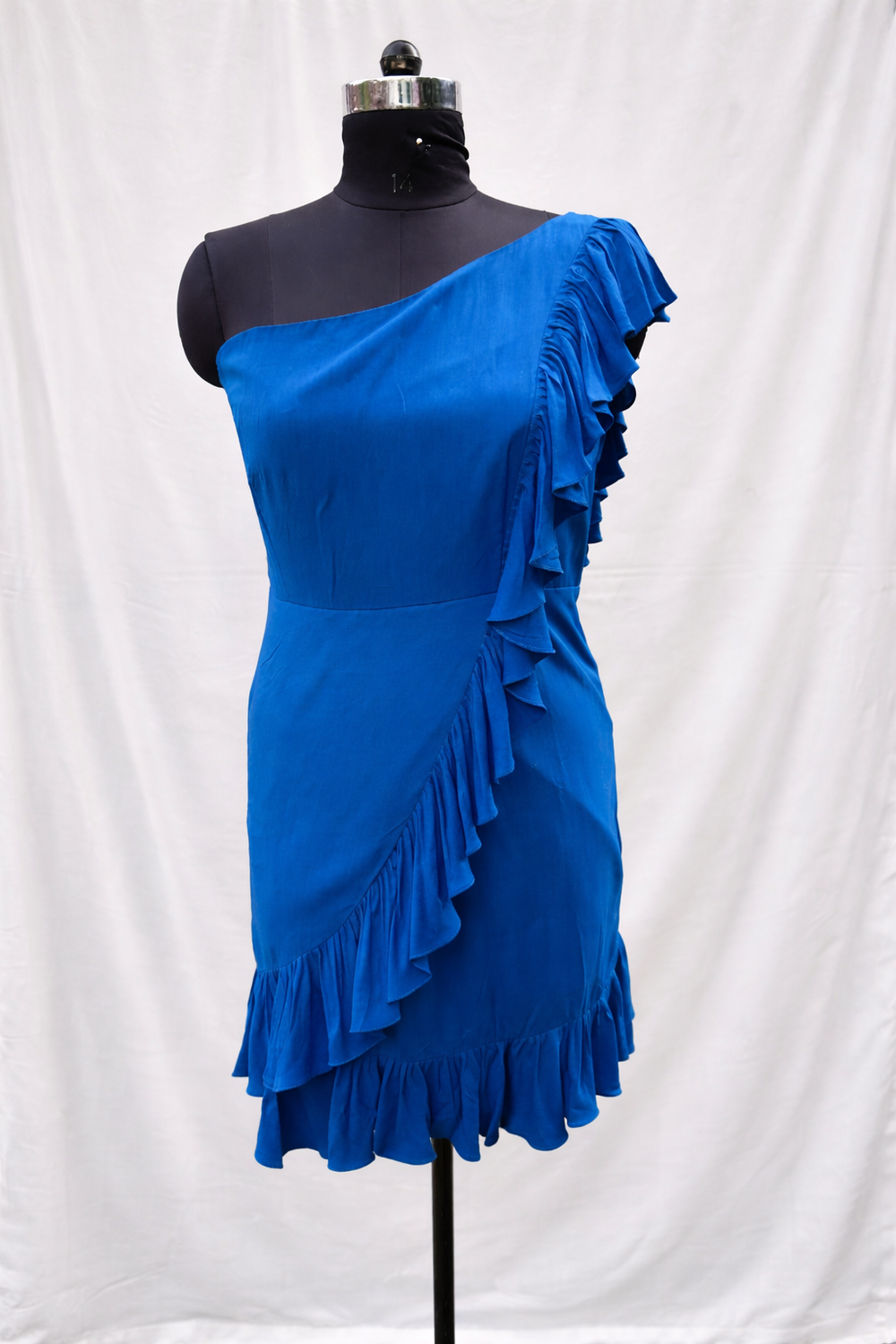 Blue One-Shoulder Dress – artisan Indian occasion wear by Ozel