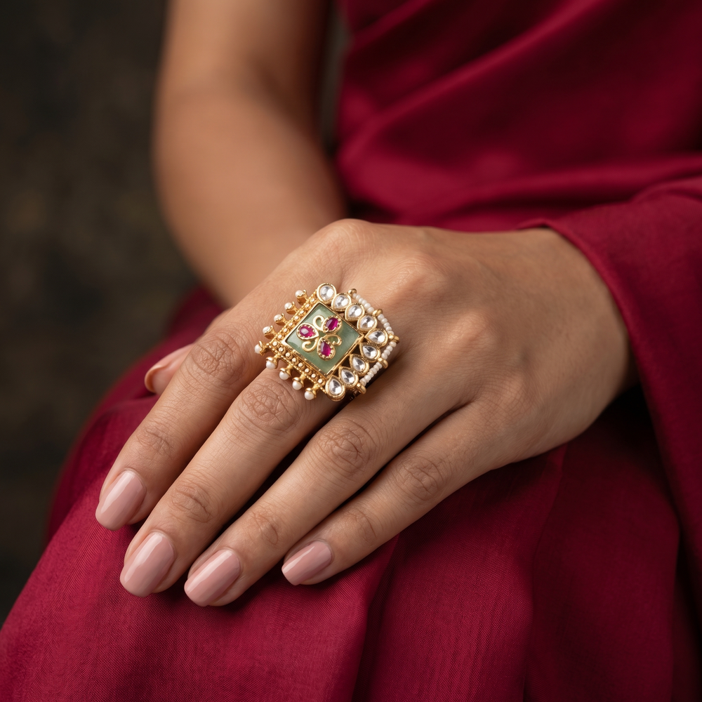Chitra regal kundan ring with intricate stone inlay